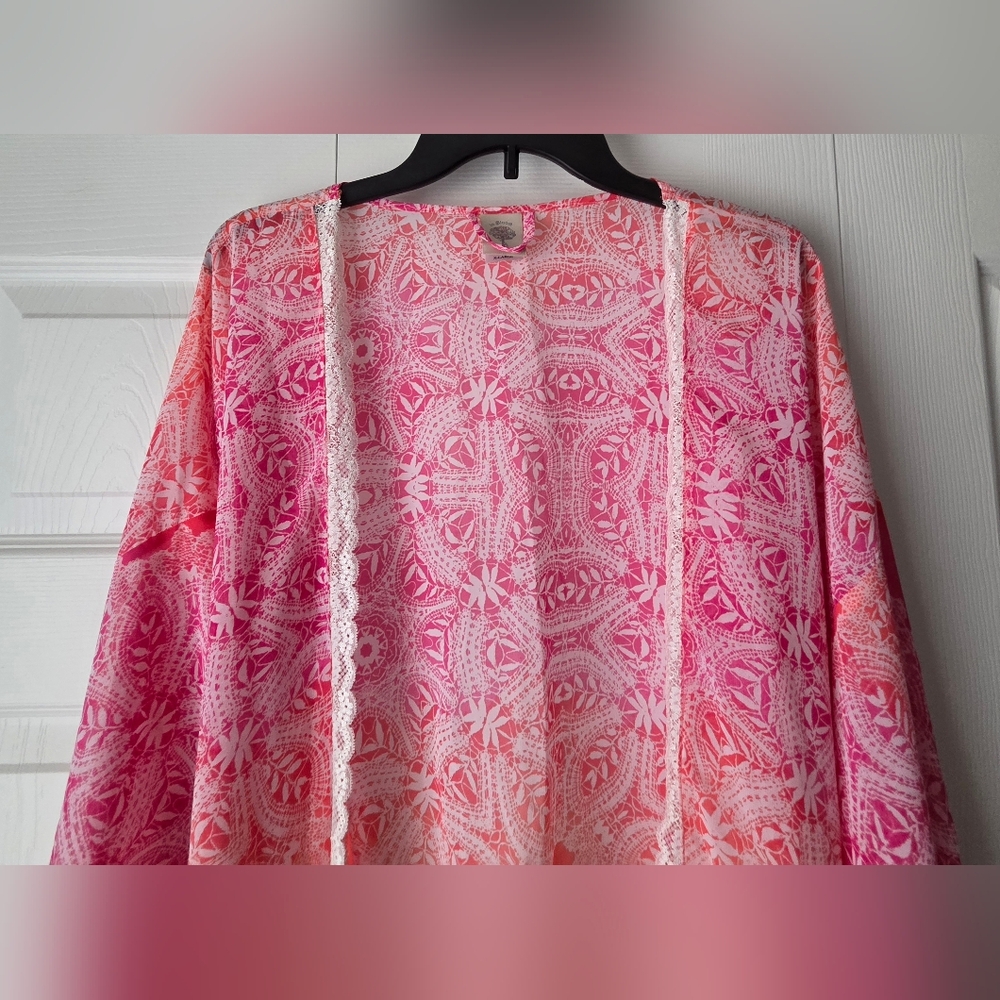 In Bloom Bohemian Light Weight Tye Dye Lace Ruffled Robe Size XL - Picture 4 of 14